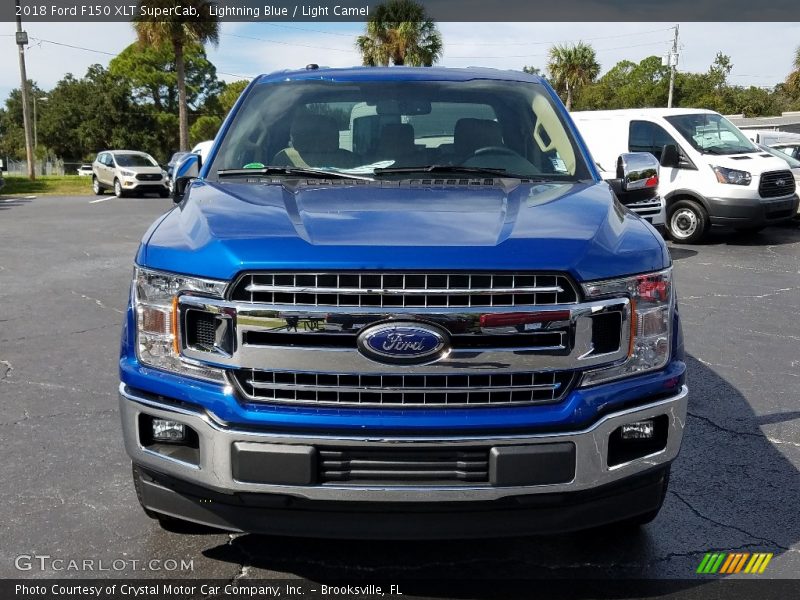 Lightning Blue / Light Camel 2018 Ford F150 XLT SuperCab