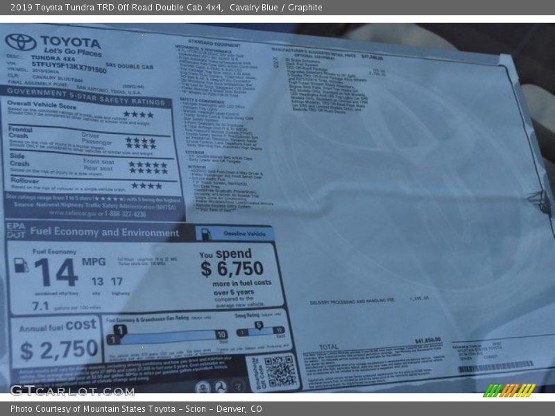  2019 Tundra TRD Off Road Double Cab 4x4 Window Sticker