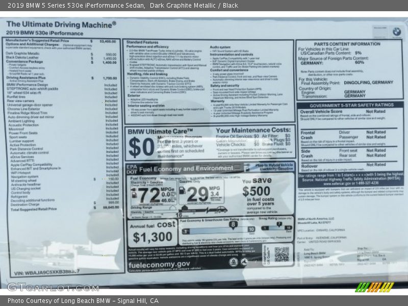 Dark Graphite Metallic / Black 2019 BMW 5 Series 530e iPerformance Sedan