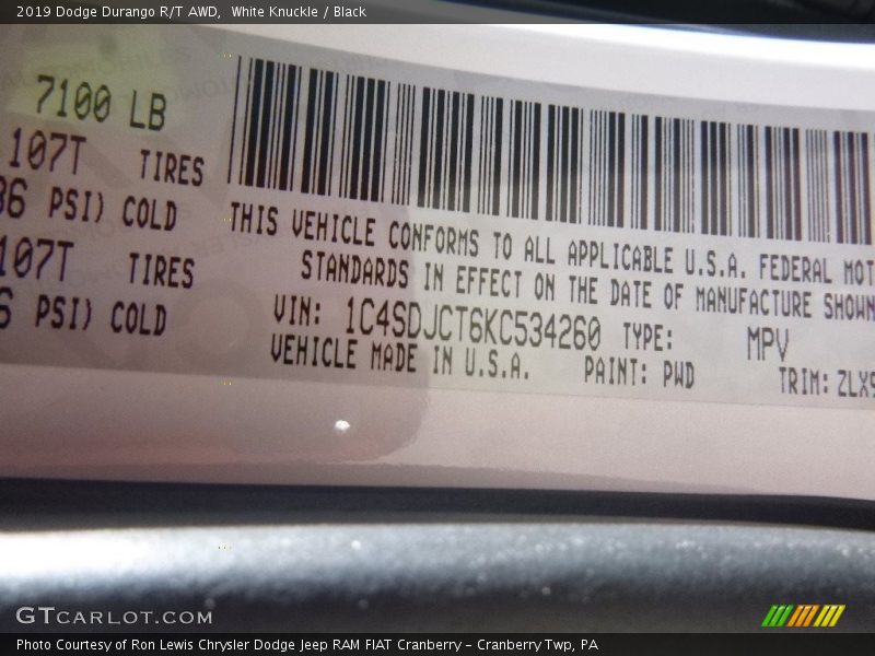 White Knuckle / Black 2019 Dodge Durango R/T AWD
