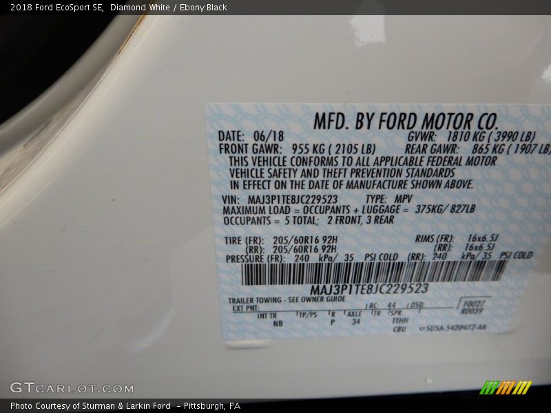 Diamond White / Ebony Black 2018 Ford EcoSport SE
