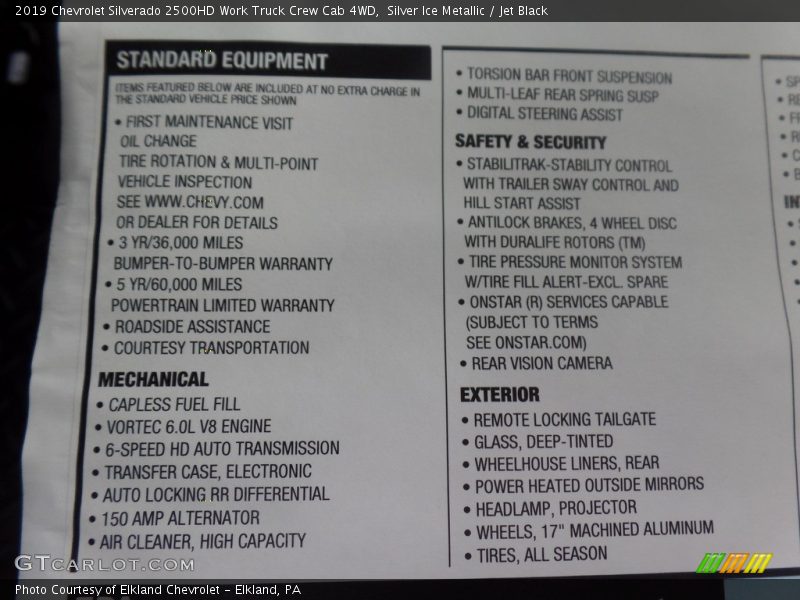 Silver Ice Metallic / Jet Black 2019 Chevrolet Silverado 2500HD Work Truck Crew Cab 4WD