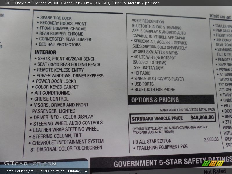 Silver Ice Metallic / Jet Black 2019 Chevrolet Silverado 2500HD Work Truck Crew Cab 4WD