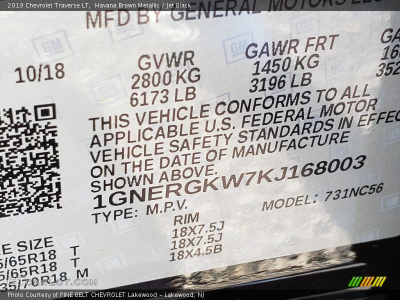 Havana Brown Metallic / Jet Black 2019 Chevrolet Traverse LT