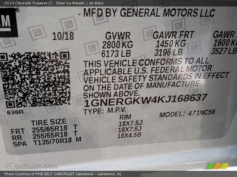 Silver Ice Metallic / Jet Black 2019 Chevrolet Traverse LT