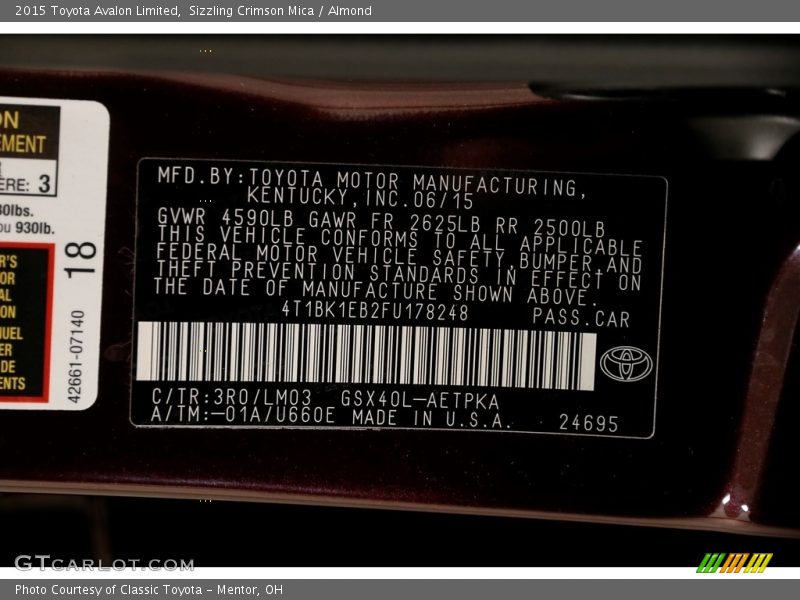 Sizzling Crimson Mica / Almond 2015 Toyota Avalon Limited