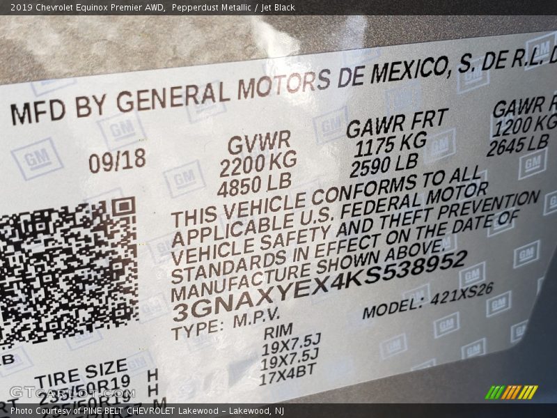 Pepperdust Metallic / Jet Black 2019 Chevrolet Equinox Premier AWD