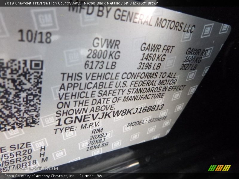 Mosaic Black Metallic / Jet Black/Loft Brown 2019 Chevrolet Traverse High Country AWD