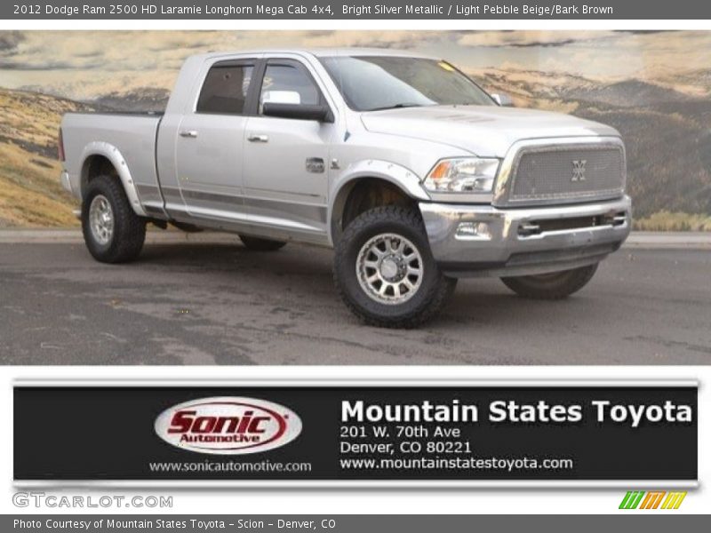Bright Silver Metallic / Light Pebble Beige/Bark Brown 2012 Dodge Ram 2500 HD Laramie Longhorn Mega Cab 4x4