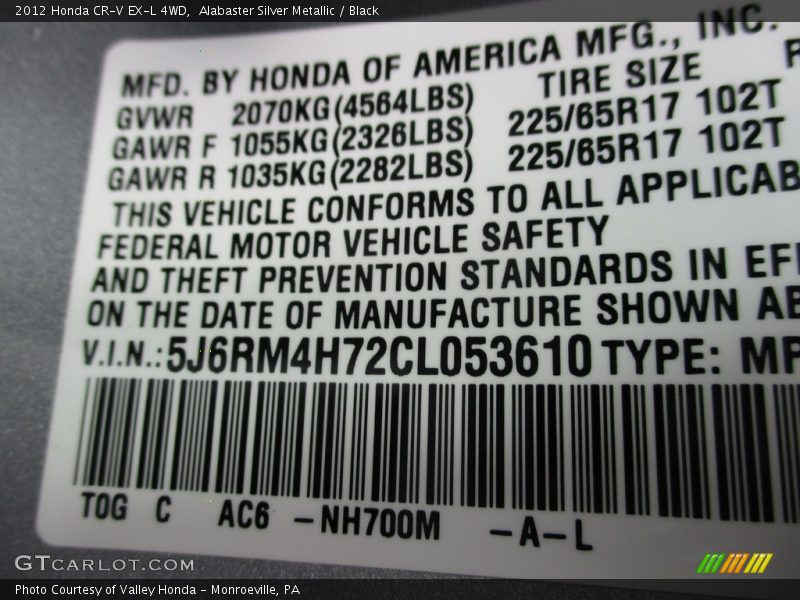 Alabaster Silver Metallic / Black 2012 Honda CR-V EX-L 4WD