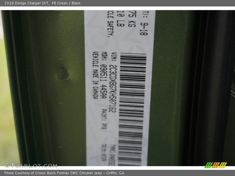 2019 Charger SXT F8 Green Color Code PFQ