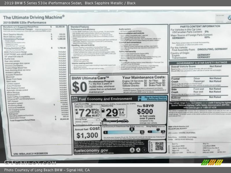 Black Sapphire Metallic / Black 2019 BMW 5 Series 530e iPerformance Sedan