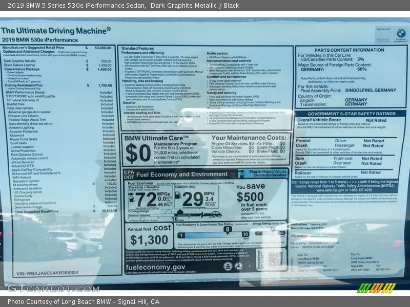 Dark Graphite Metallic / Black 2019 BMW 5 Series 530e iPerformance Sedan