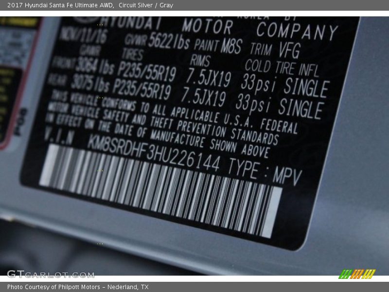 Circuit Silver / Gray 2017 Hyundai Santa Fe Ultimate AWD