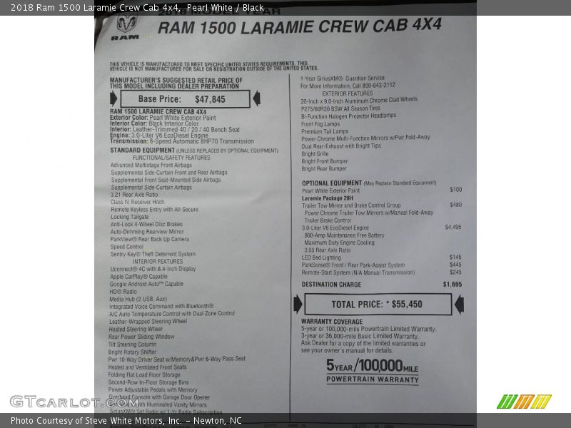 Pearl White / Black 2018 Ram 1500 Laramie Crew Cab 4x4