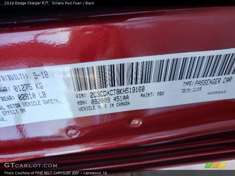 2019 Charger R/T Octane Red Pearl Color Code PRV
