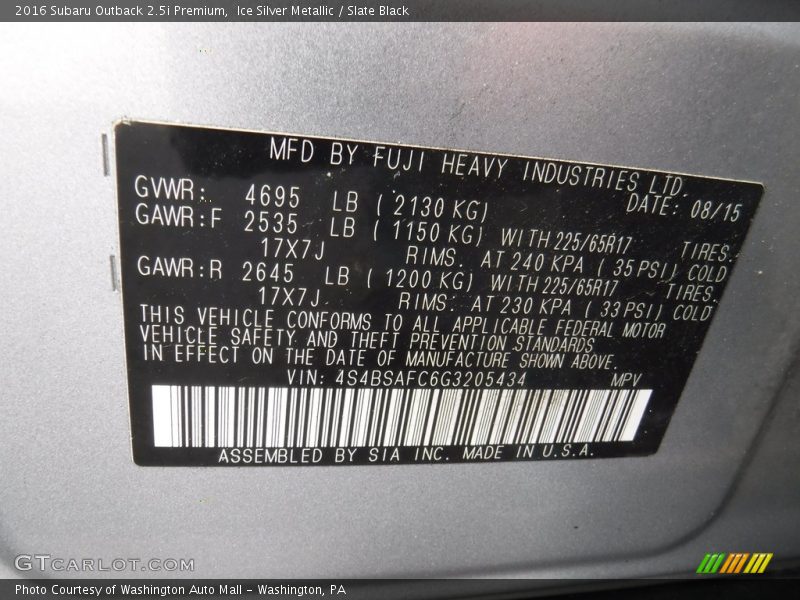 Ice Silver Metallic / Slate Black 2016 Subaru Outback 2.5i Premium