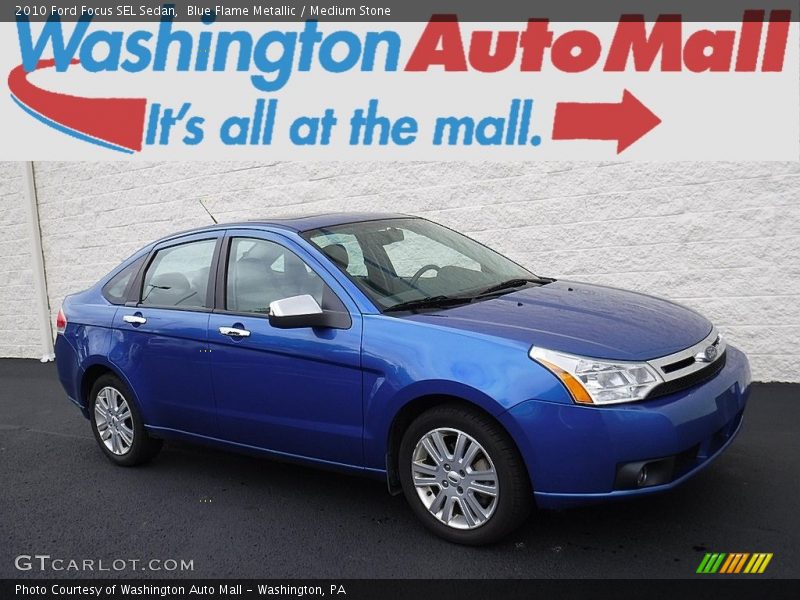 Blue Flame Metallic / Medium Stone 2010 Ford Focus SEL Sedan