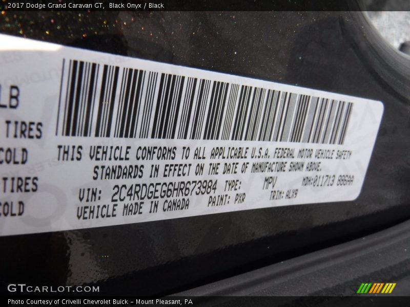 Black Onyx / Black 2017 Dodge Grand Caravan GT