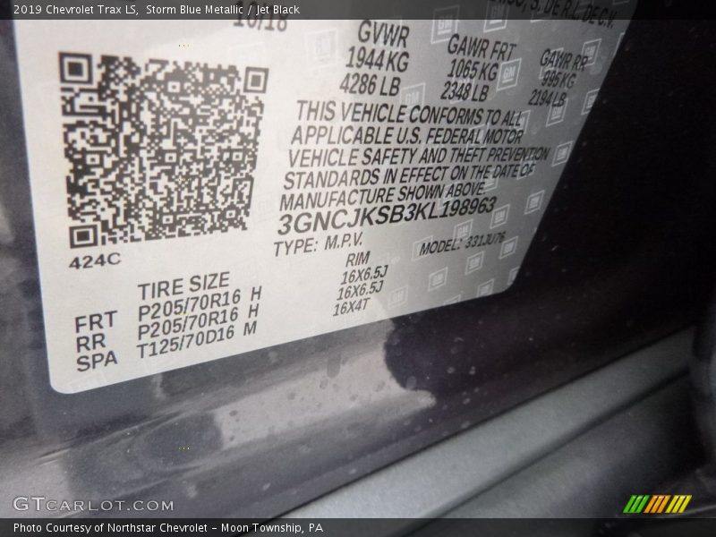 Storm Blue Metallic / Jet Black 2019 Chevrolet Trax LS
