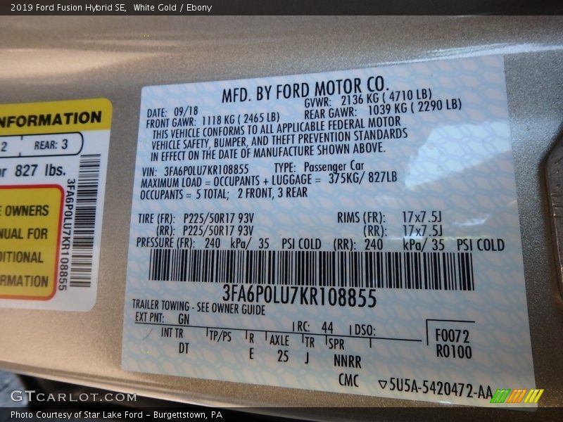 White Gold / Ebony 2019 Ford Fusion Hybrid SE