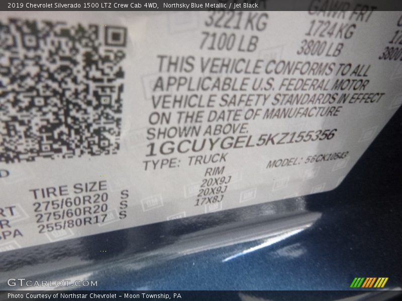 Northsky Blue Metallic / Jet Black 2019 Chevrolet Silverado 1500 LTZ Crew Cab 4WD