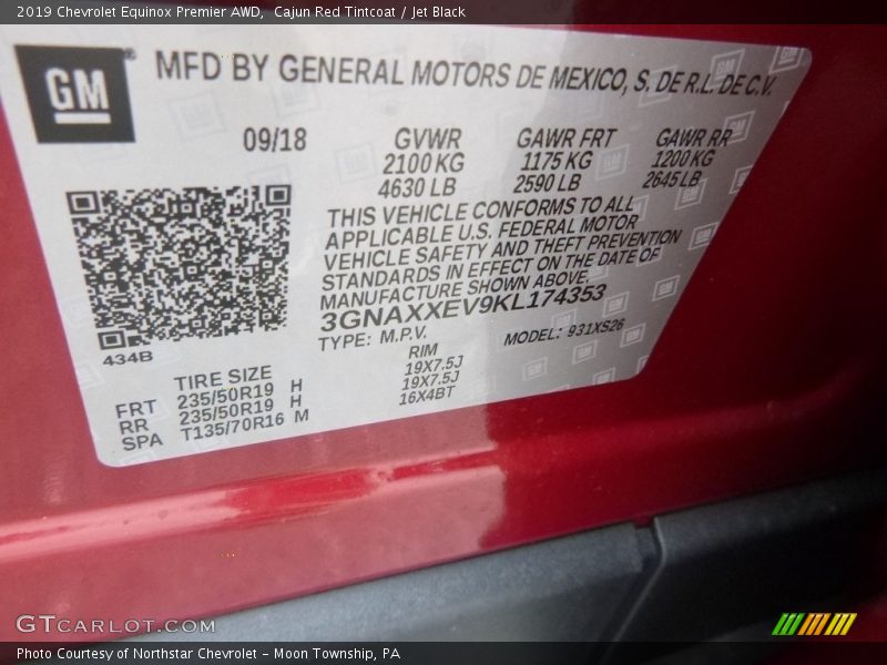 Cajun Red Tintcoat / Jet Black 2019 Chevrolet Equinox Premier AWD