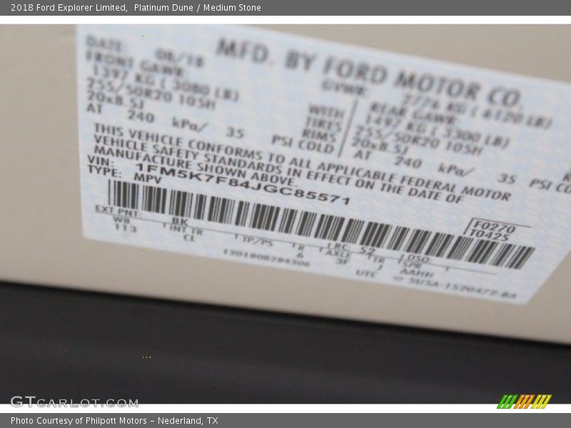 Platinum Dune / Medium Stone 2018 Ford Explorer Limited