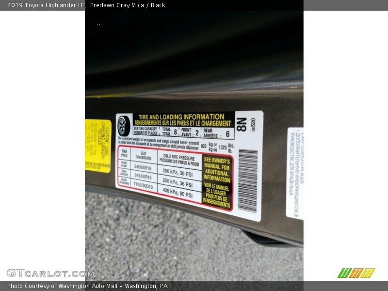 Predawn Gray Mica / Black 2019 Toyota Highlander LE