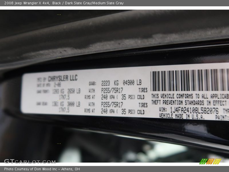 Black / Dark Slate Gray/Medium Slate Gray 2008 Jeep Wrangler X 4x4