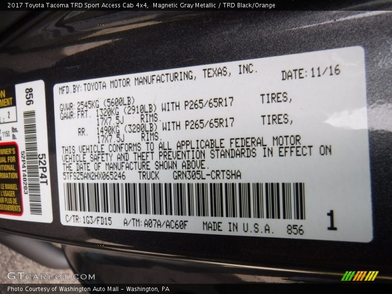 Magnetic Gray Metallic / TRD Black/Orange 2017 Toyota Tacoma TRD Sport Access Cab 4x4