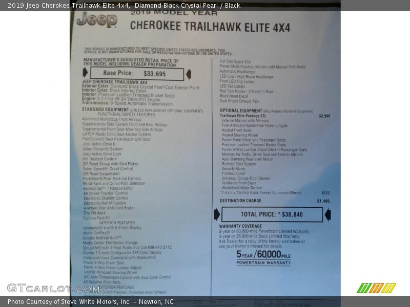 Diamond Black Crystal Pearl / Black 2019 Jeep Cherokee Trailhawk Elite 4x4