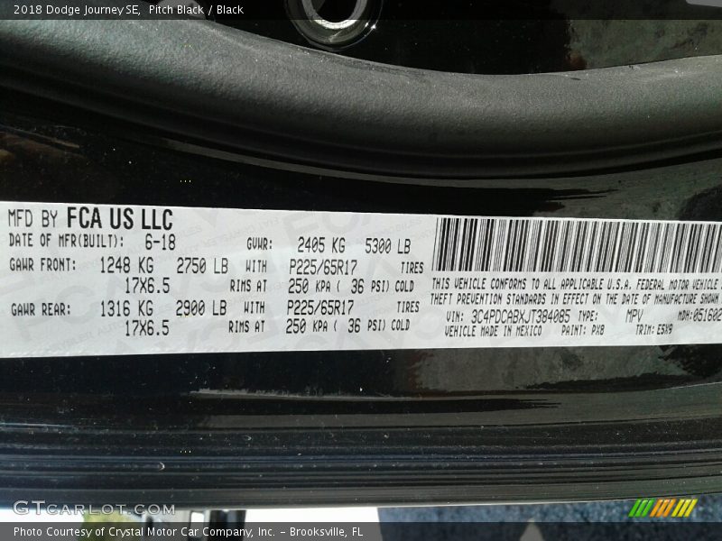 Pitch Black / Black 2018 Dodge Journey SE