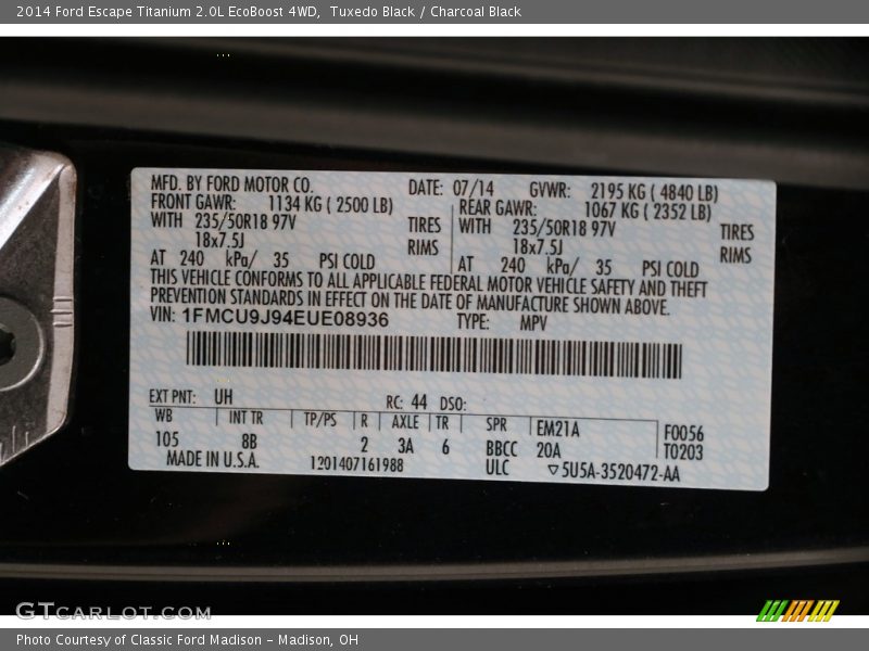 Tuxedo Black / Charcoal Black 2014 Ford Escape Titanium 2.0L EcoBoost 4WD