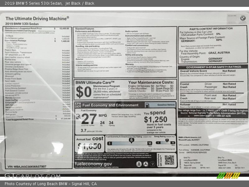 Jet Black / Black 2019 BMW 5 Series 530i Sedan