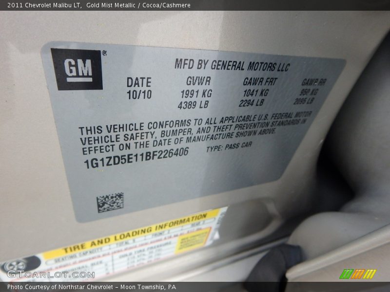 Gold Mist Metallic / Cocoa/Cashmere 2011 Chevrolet Malibu LT
