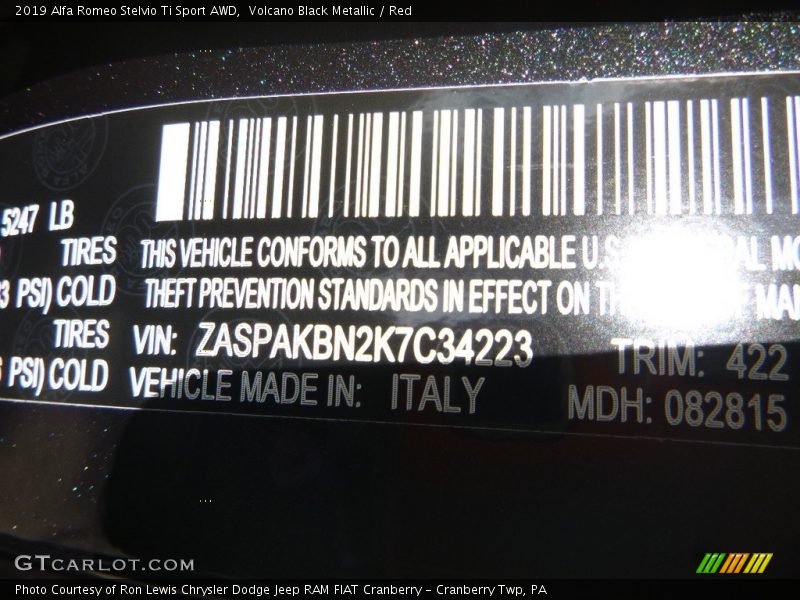 Volcano Black Metallic / Red 2019 Alfa Romeo Stelvio Ti Sport AWD