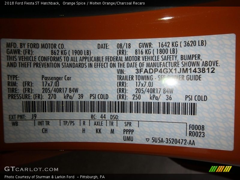 Orange Spice / Molten Orange/Charcoal Recaro 2018 Ford Fiesta ST Hatchback