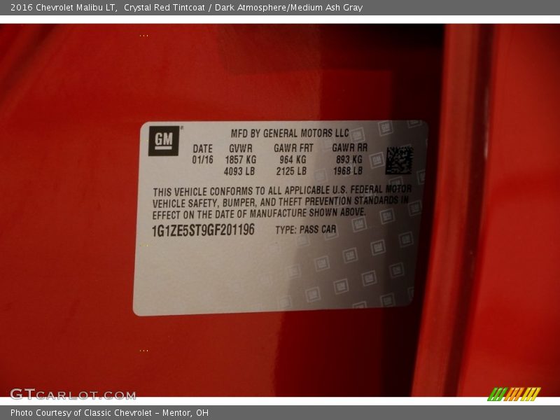 Crystal Red Tintcoat / Dark Atmosphere/Medium Ash Gray 2016 Chevrolet Malibu LT