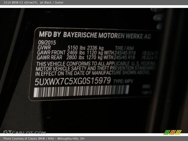 Jet Black / Oyster 2016 BMW X3 xDrive35i