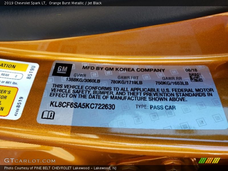 Orange Burst Metallic / Jet Black 2019 Chevrolet Spark LT