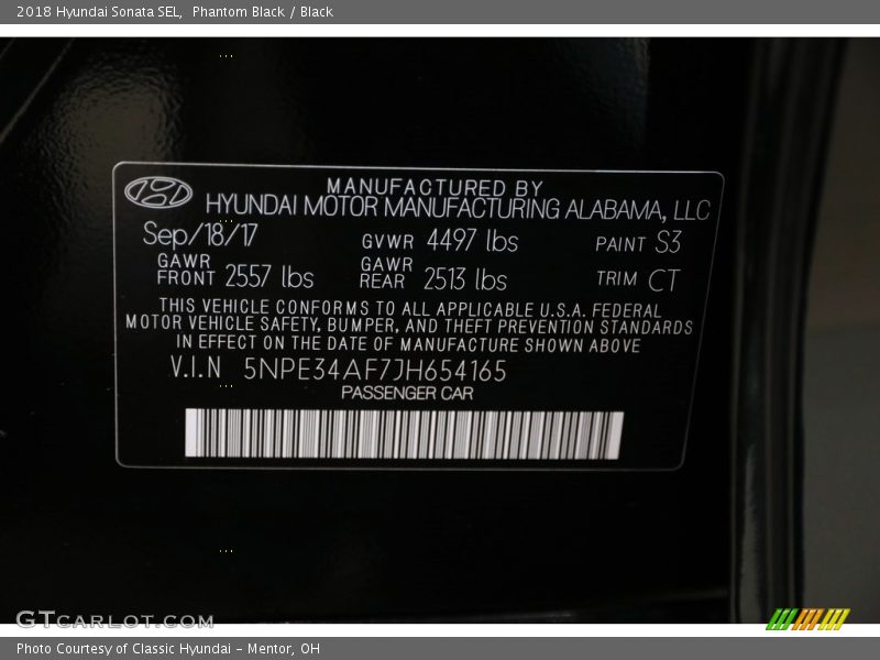 Phantom Black / Black 2018 Hyundai Sonata SEL