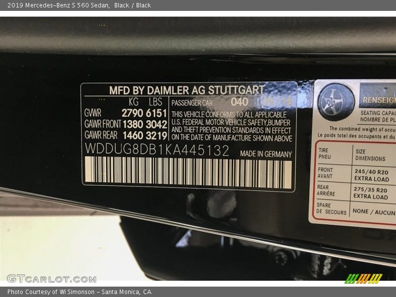 Black / Black 2019 Mercedes-Benz S 560 Sedan