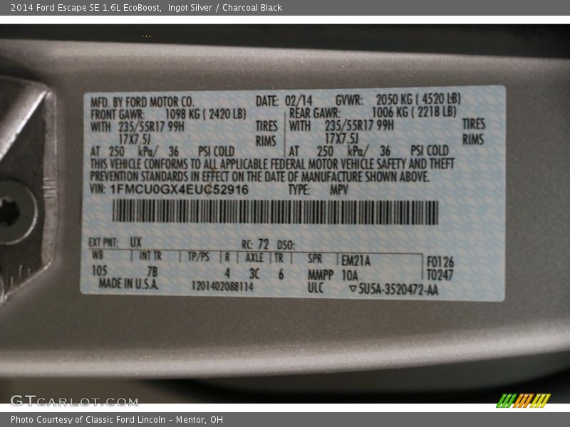 Ingot Silver / Charcoal Black 2014 Ford Escape SE 1.6L EcoBoost