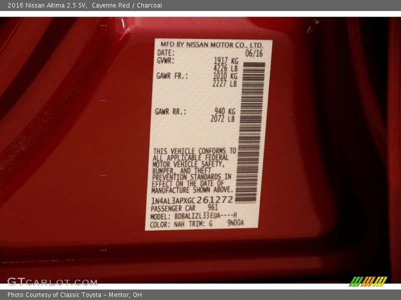 Cayenne Red / Charcoal 2016 Nissan Altima 2.5 SV