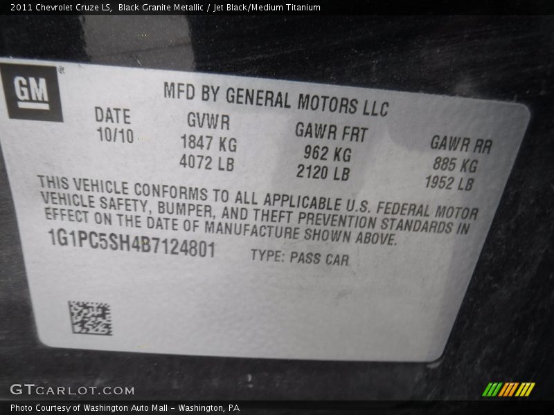 Black Granite Metallic / Jet Black/Medium Titanium 2011 Chevrolet Cruze LS