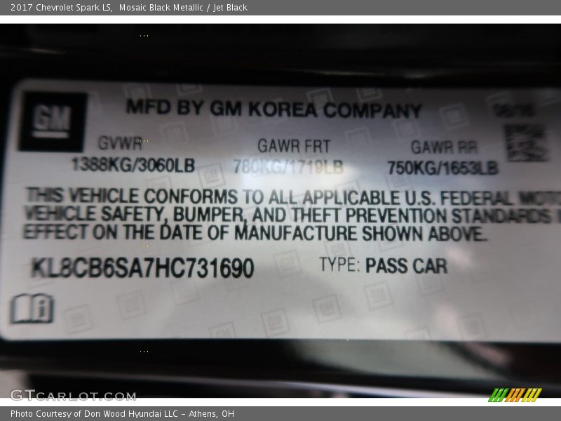 Mosaic Black Metallic / Jet Black 2017 Chevrolet Spark LS