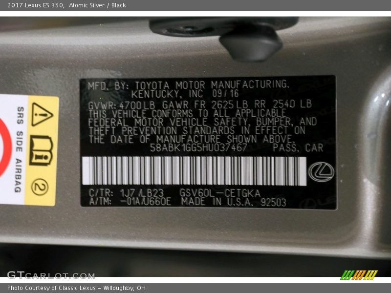 Atomic Silver / Black 2017 Lexus ES 350