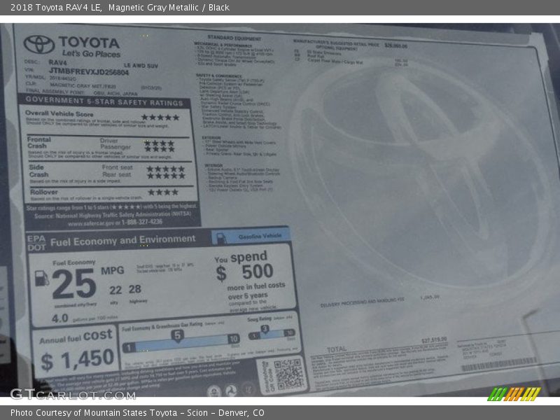 Magnetic Gray Metallic / Black 2018 Toyota RAV4 LE