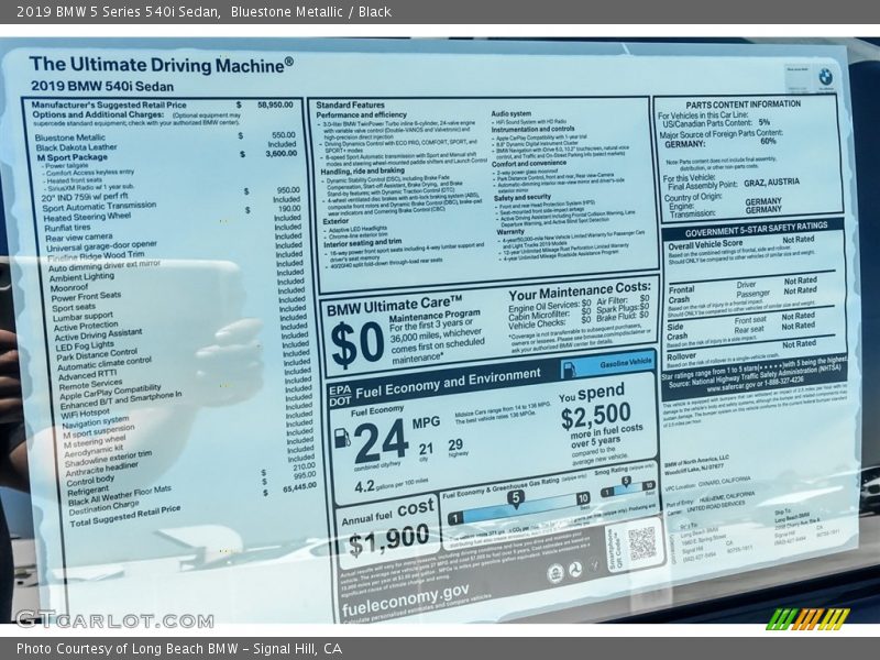 Bluestone Metallic / Black 2019 BMW 5 Series 540i Sedan